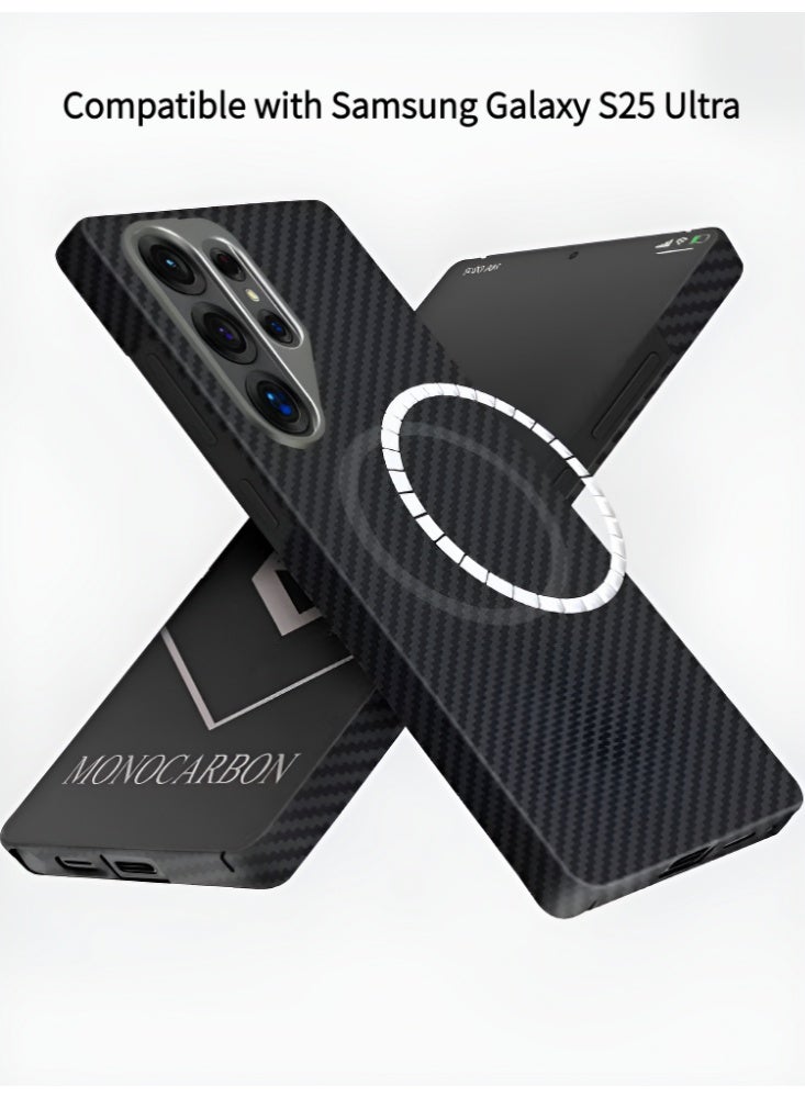 غطاء هاتف سامسونج جالاكسي S25 ULTRA من ألياف الأراميد الحقيقية [نحيف للغاية مغناطيسي] خفيف الوزن مقاوم للخدش - أسود غير لامع - Image 1